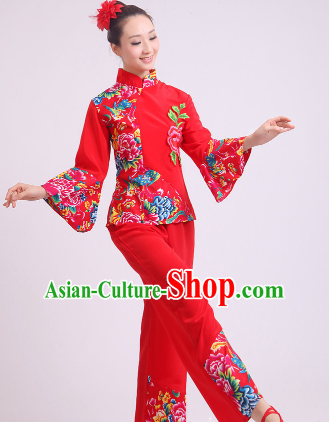 Chinese Traditional Stage Dance Dancewear Costumes Dancer Costumes Dance Costumes Clothes and Headdress Complete Set for Girls Ladies