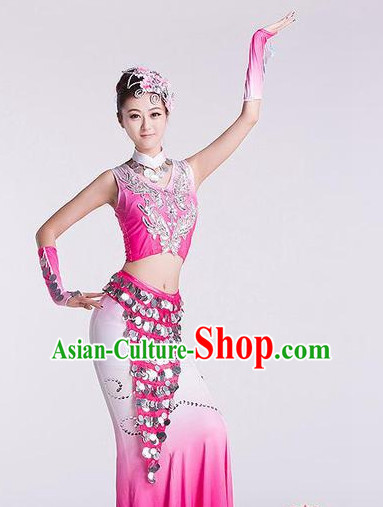 Chinese Traditional Stage Dance Dancewear Costumes Dancer Costumes Dance Costumes Clothes and Headdress Complete Set for Girls Ladies