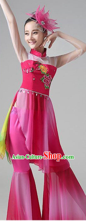 Chinese Traditional Stage Dance Dancewear Costumes Dancer Costumes Dance Costumes Clothes and Headdress Complete Set for Girls Ladies