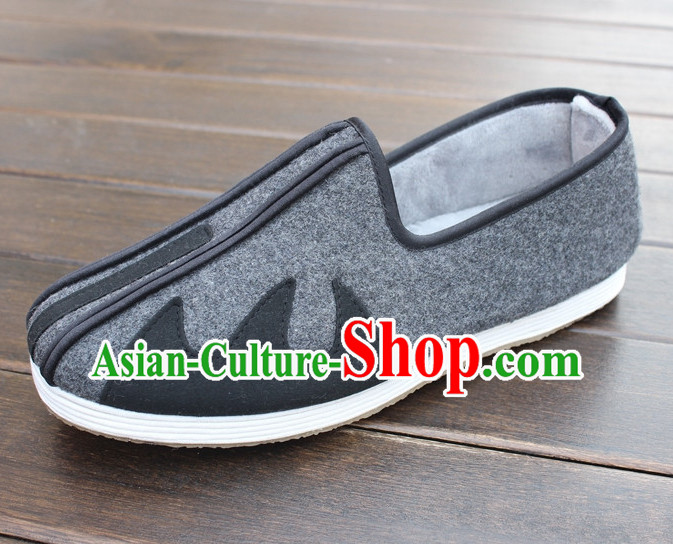 Top Grey Winter Wear Chinese Traditional Tai Chi Shoes Kung Fu Shoes Martial Arts Shoes for Men