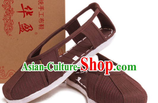 Top Chinese Classic Traditional Tai Chi Shoes Kung Fu Shoes Martial Arts Dark Red Shaolin Shoes for Men