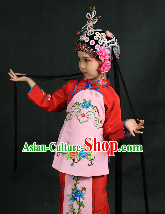 Chinese Traditional Opera Costumes and Headdress Complete Set for Kids