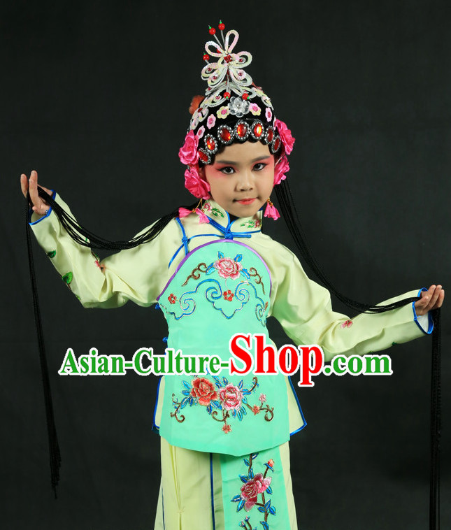 Chinese Traditional Opera Costumes and Headdress Complete Set for Kids