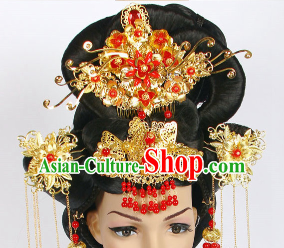 Chinese Classical Princess Queen Hair Jewelry Headwear Headdress and Long Wigs