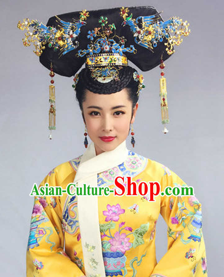 Chinese Classical Princess Queen Hair Jewelry Headwear Headdress and Long Wigs