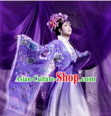 Tang Dynasty Chinese Traditional Ancient Empress Butterfly Costumes Garment and Hair Jewelry Complete Set for Women Girls