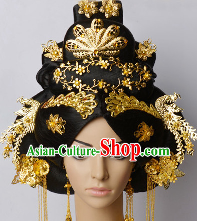 Chinese Classical Princess Queen Empress Hair Jewelry Headwear Headdress and Long Wigs