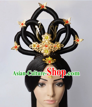 Chinese Classical Princess Queen Empress Hair Jewelry Headwear Headdress and Long Wigs