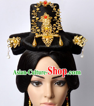 Chinese Classical Princess Queen Empress Hair Jewelry Headwear Headdress and Long Wigs