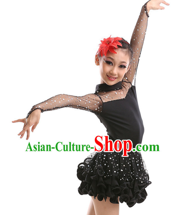 Chinese Modern Dance Costumes Complete Set for Kids Girls