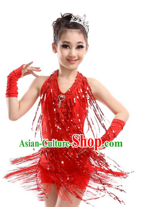 School Modern Latin Dance Costumes Complete Set for Kids Girls