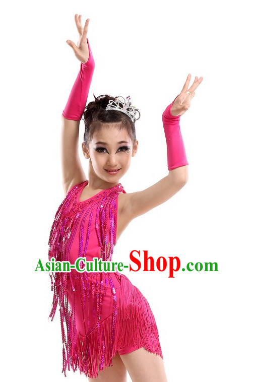 School Modern Latin Dance Costumes Complete Set for Kids Girls