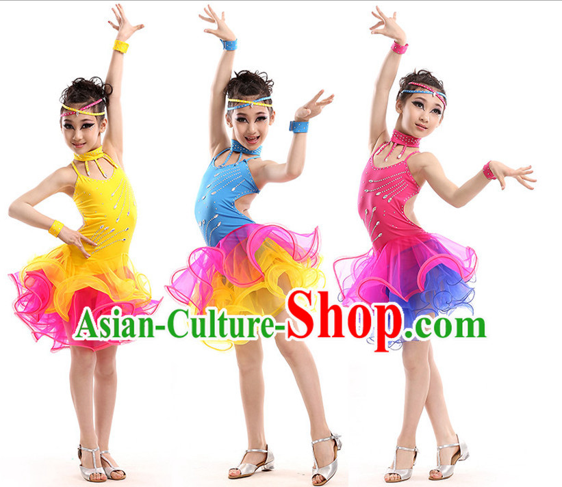 School Modern Latin Dance Costumes Complete Set for Kids Girls