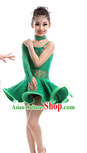 School Modern Latin Dance Costumes Complete Set for Kids Girls