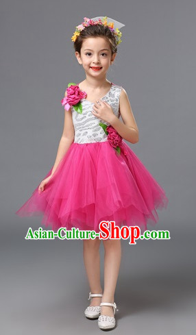 Chinese Primary School Students Dance Outfits Costumes Complete Set for Kids Girls