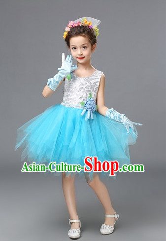 Chinese Primary School Students Dance Outfits Costumes Complete Set for Kids Girls