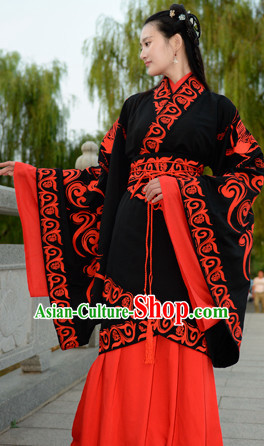 Top Chinese Han Dynasty Beauty Princess Wedding Hanfu Clothing Chinese Hanfu Costume Hanfu Dress Ancient Chinese Costumes and Hair Jewelry Complete Set for Women Girls Children