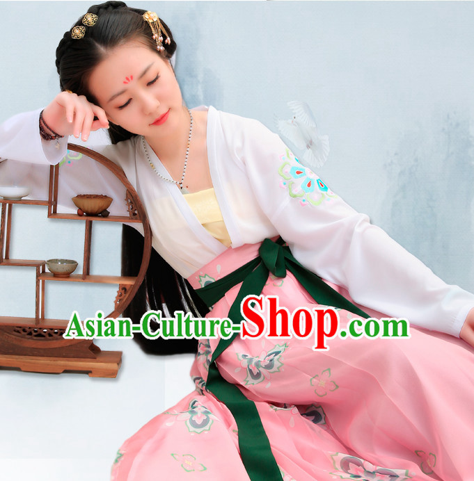 Top Chinese Han Dynasty Beauty Princess Hanfu Clothing Chinese Hanfu Costume Hanfu Dress Ancient Chinese Costumes and Hair Jewelry Complete Set for Women Girls Children