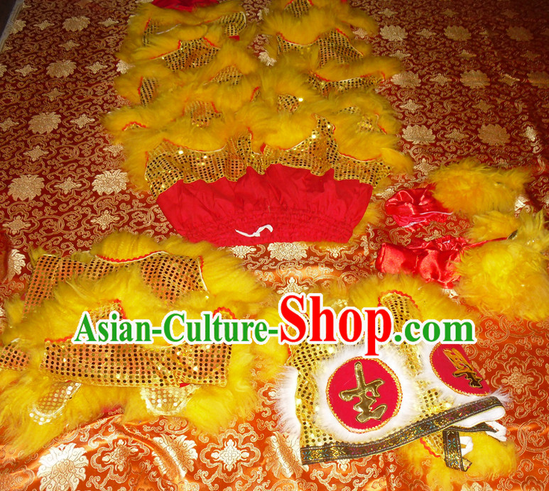 Red Color Yellow Wool Top Asian Chinese Troupe Performance 2 Pairs of Lion Dance Pants and Claws