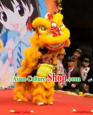 Gold Color Top 100_ Natural Long Wool Middle School Lion Dance Costumes Complete Set for Kids Children Boys Girls