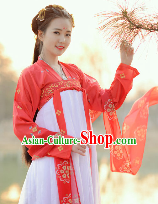 Ancient Chinese Tang Dynasty Beauty Embroidered Garment and Hair Jewelry Complete Set for Women