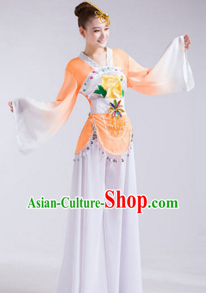 Chinese Folk Festival Celebration Fan Dance Costumes and Headdress Complete Set for Women