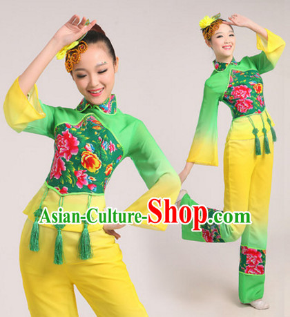 Light Green Chinese Traditional Fan Dance Costumes Dancing Outfits for Women or Girls