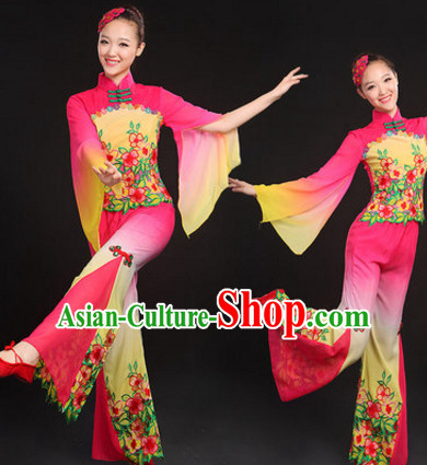 Chinese Traditional Folk Dance Costumes Dancing Outfits and Headwear Complete Set for Women or Girls