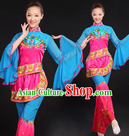 Chinese Folk Dance Costumes Dancewear and Hair Decorations Complete Set for Women or Girls