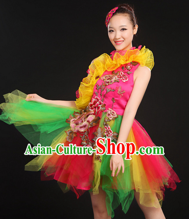 Chinese Dance Costumes Dancewear and Hair Decorations Complete Set for Women or Girls