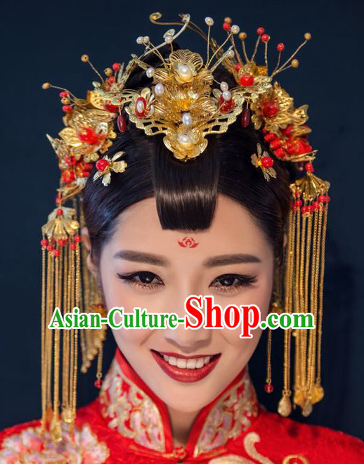 Top Chinese Traditional Wedding Headpieces Hair Jewelry Bridal Hair Clasp Hairpins Set