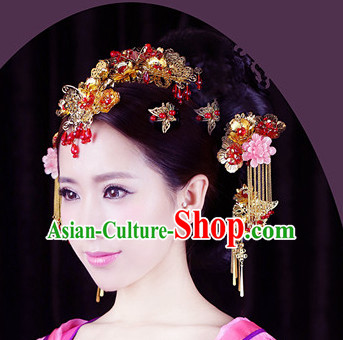 Top Chinese Traditional Wedding Bridal Crown Headpieces Hair Jewelry Bridal Hair Clasp Hairpins Set