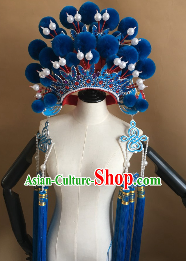 Blue Chinese Traditional Opera Phoenix Coronet Hat