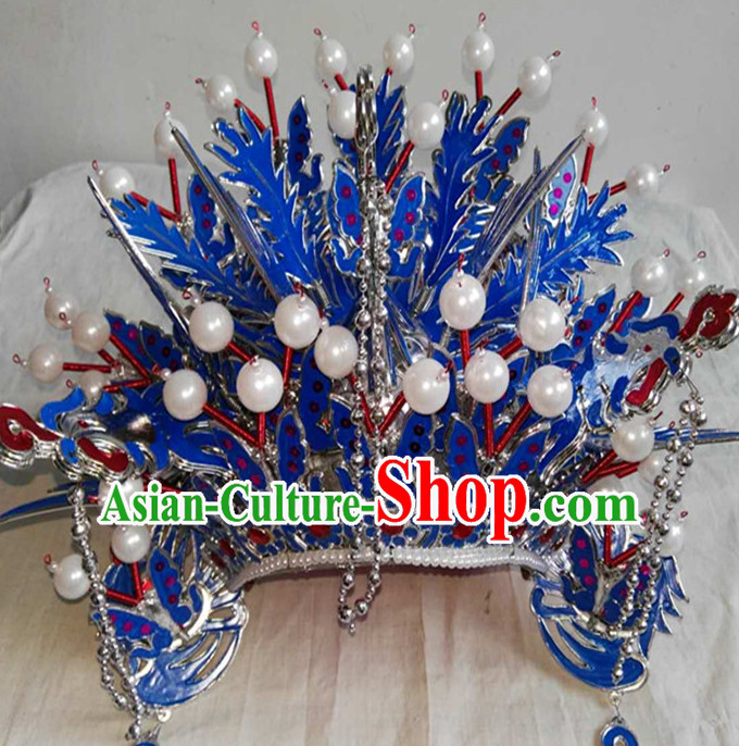 Blue Chinese Traditional Phoenix Coronet Opera Hat