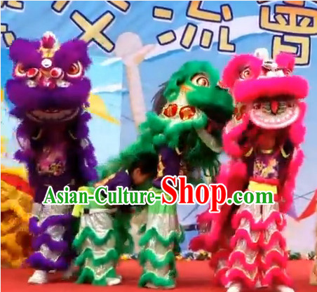 Top 100_ Natural Long Wool School Lion Dance Costumes Complete Set for Teenagers Kids Children Boys Girls