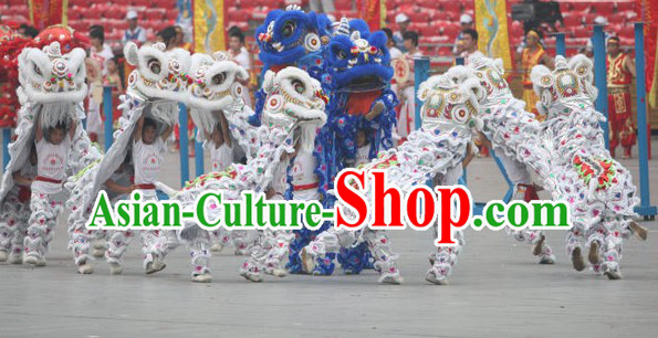 White 2008 Beijing Olympic Games Opening Ceremony 100_ Natural Long Wool Lion Dance Equipments Complete Set