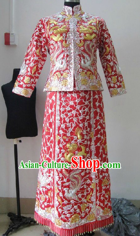 Chinese Classical Mandarin Wedding Dresses Blouse and Skirt Complete Set for Brides