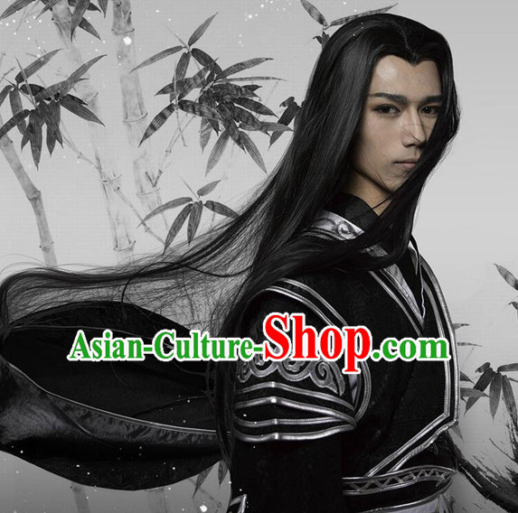 Chinese Ancient Male Style Black Long Wigs