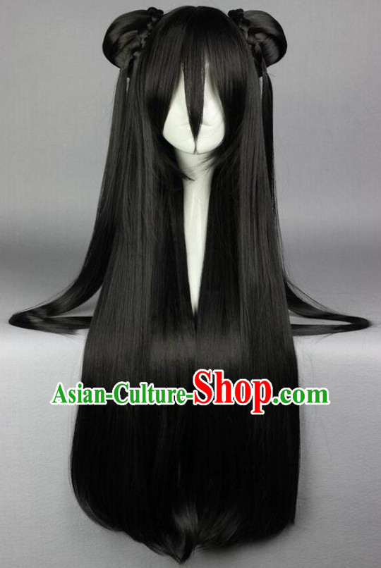 Chinese Ancient Female Style Black Long Wigs