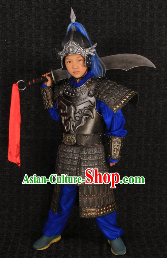 Top Chinese Ancient General Body Armor Costumes and Helmet Complete Set for Children Kids