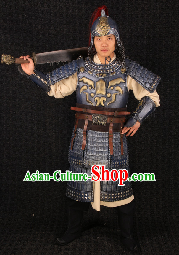 Top Chinese Ancient General Body Armor Costumes and Helmet Complete Set for Men