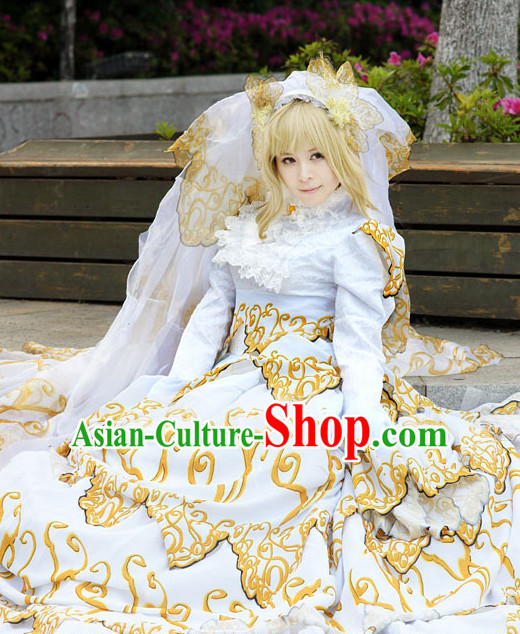 Custom Made Cosplay Wedding Costumes and Headwear Complete Set for Women or Girls