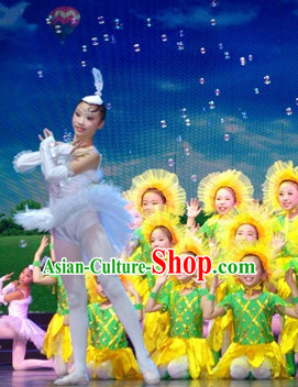 Chinese Stage Performance Sunflower Dance Costumes Complete Set for Kids