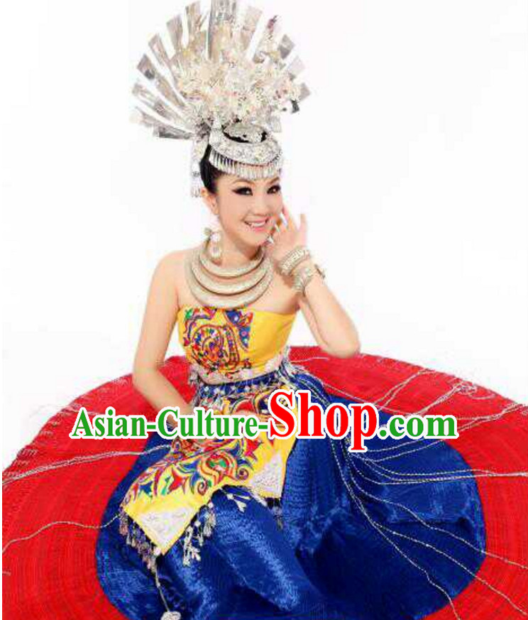 Traditional Chinese Hmong Dress Miao Clothing Cloth China Attire Oriental Dresses Complete Set for Women