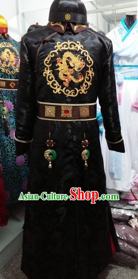 Traditional Chinese Qing Dynasty Prince Emperor Robe Gown Clothing and Hat Complete Set for Men