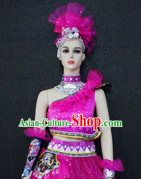 Chinese Nationality Folk Dance Ethnic Wear China Clothing Costume Ethnic Dresses Cultural Dances Costumes Complete Set for Women Girls