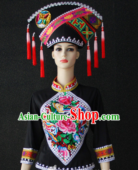 Chinese Nationality Folk Dance Ethnic Wear China Clothing Costume Ethnic Dresses Cultural Dances Costumes Complete Set for Women Girls