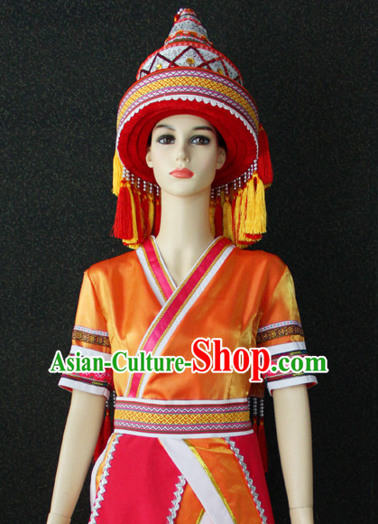 Chinese Nationality Folk Dance Ethnic Wear China Clothing Costume Ethnic Dresses Cultural Dances Costumes Complete Set for Women Girls