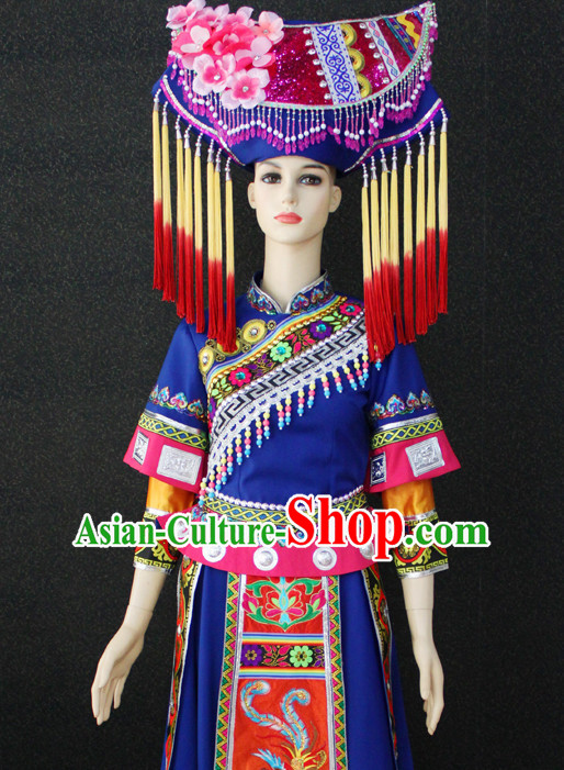 Chinese Nationality Folk Dance Ethnic Wear China Clothing Costume Ethnic Dresses Cultural Dances Costumes Complete Set for Women Girls