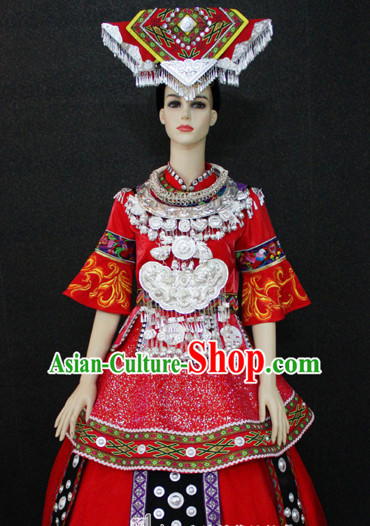 Chinese Nationality Folk Dance Ethnic Wear China Clothing Costume Ethnic Dresses Cultural Dances Costumes Complete Set for Women Girls